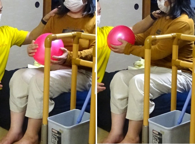 大きいボールを持上げて左右に移動