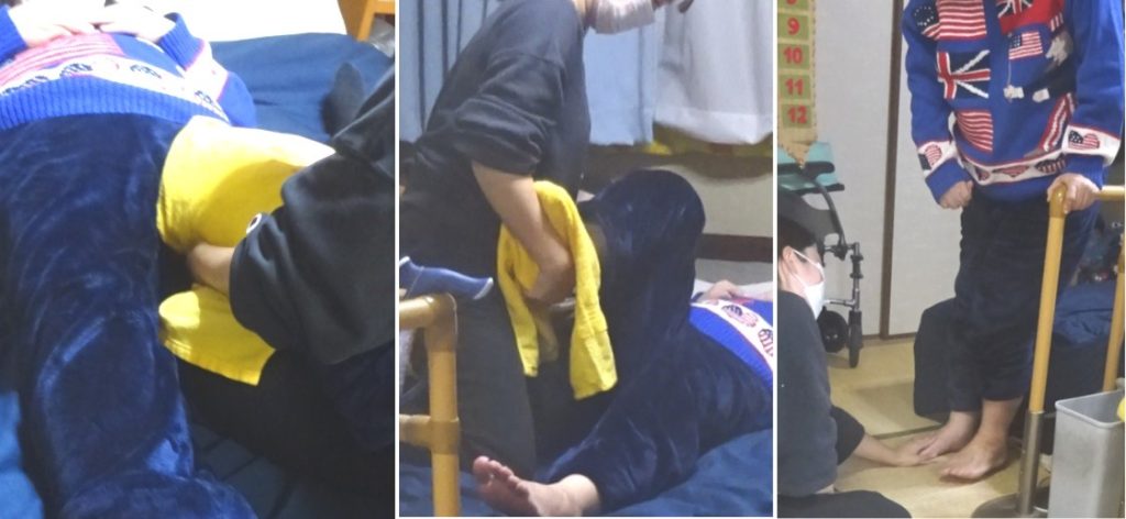 左脚のほぐし_右脚筋肉の伸ばし_右足親指の接地持続