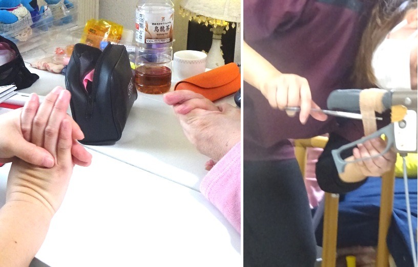 右手首(指と連動)の運動とハンドルのテーピング